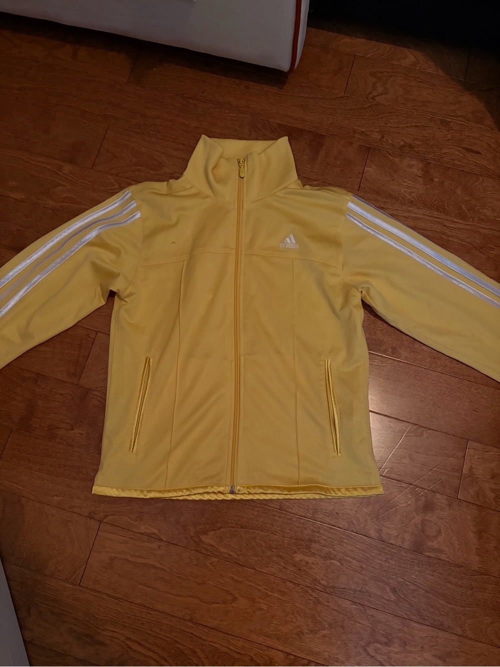 adidas Yellow Full-Zip Track Jacket with White Stripes
